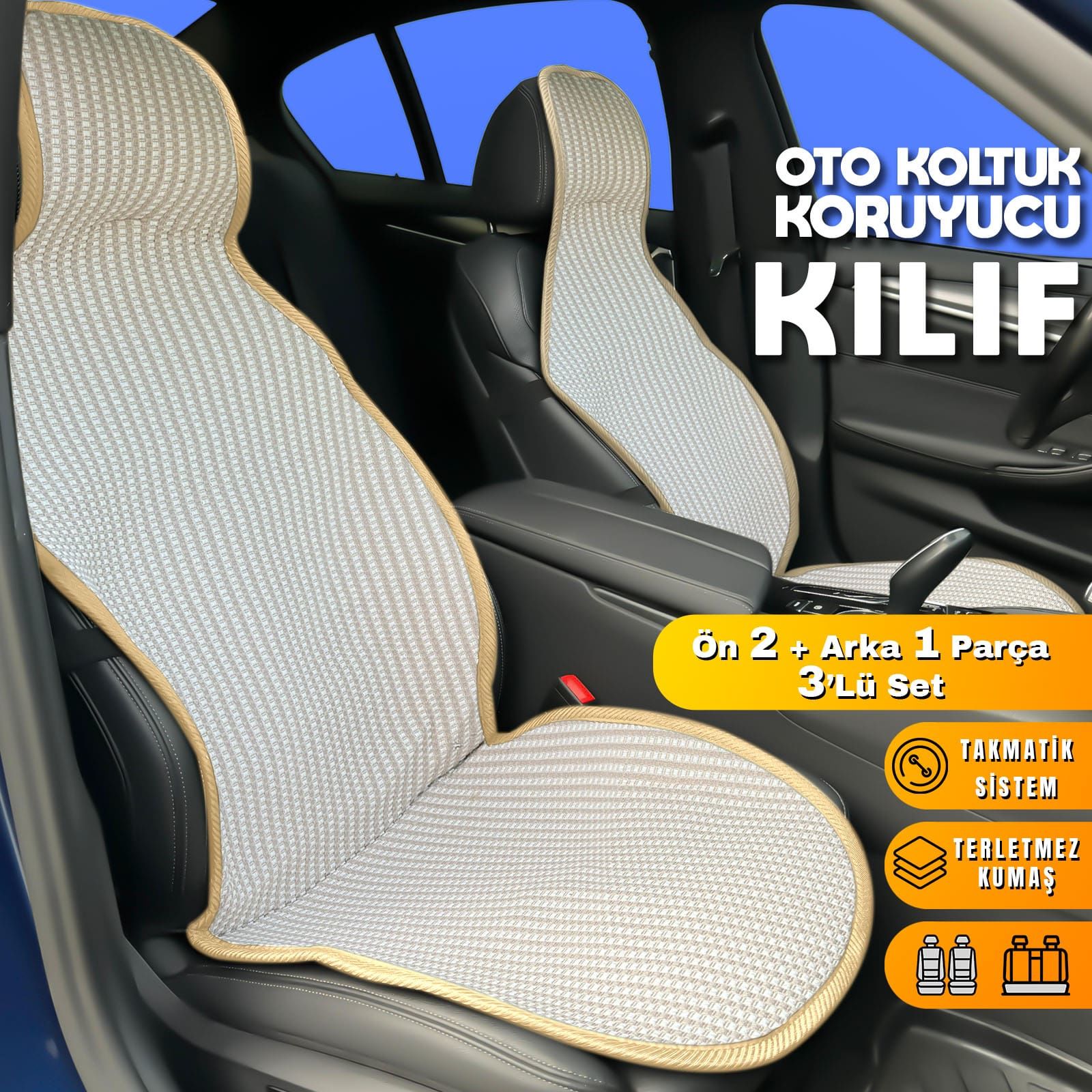 Ssangyong Korando Uyumlu Koltuk Kılıfı Minder Krem 2+1 Ön Arka Set