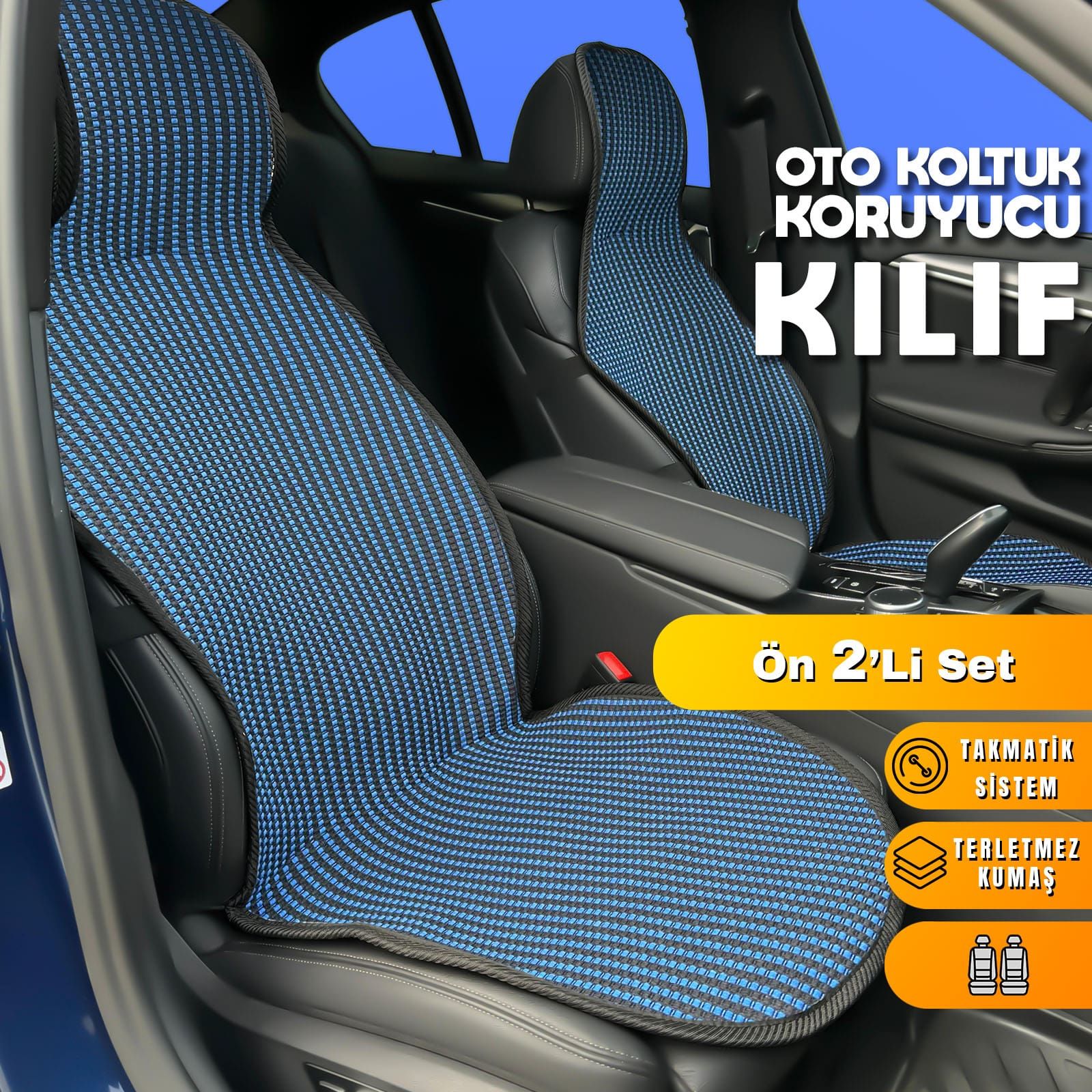 Fiat Bravo Uyumlu Koltuk Kılıfı Minder Çizgili Siyah Mavi 2+1 Ön Arka Set