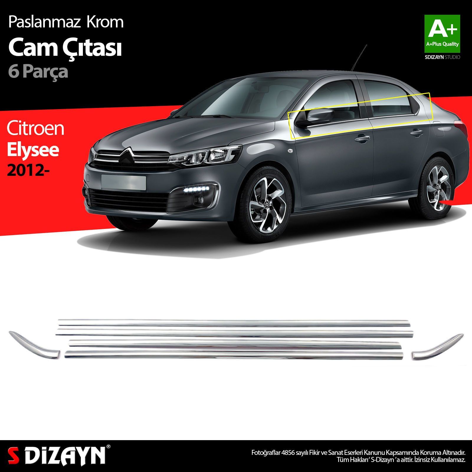 Citroen C-Elysee Uyumlu Krom Cam Çıta 6 Parça 2012 Üzeri