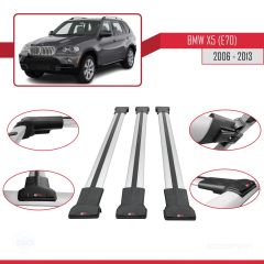 BMW X5 (E70) 2006-2013 Arası ile Uyumlu FLY Model Ara Atkı Tavan Barı GRİ 3 ADET BAR