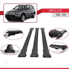 BMW X5 (E70) 2006-2013 Arası ile Uyumlu FLY Model Ara Atkı Tavan Barı SİYAH 3 ADET BAR