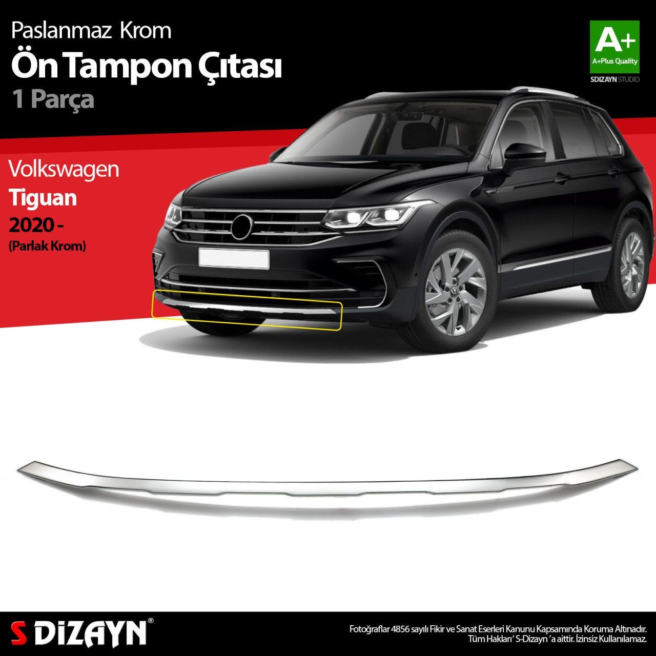 Volkswagen Tiguan Uyumlu Krom Ön Tampon Çıtası 2020 Üzeri (Parlak Krom)