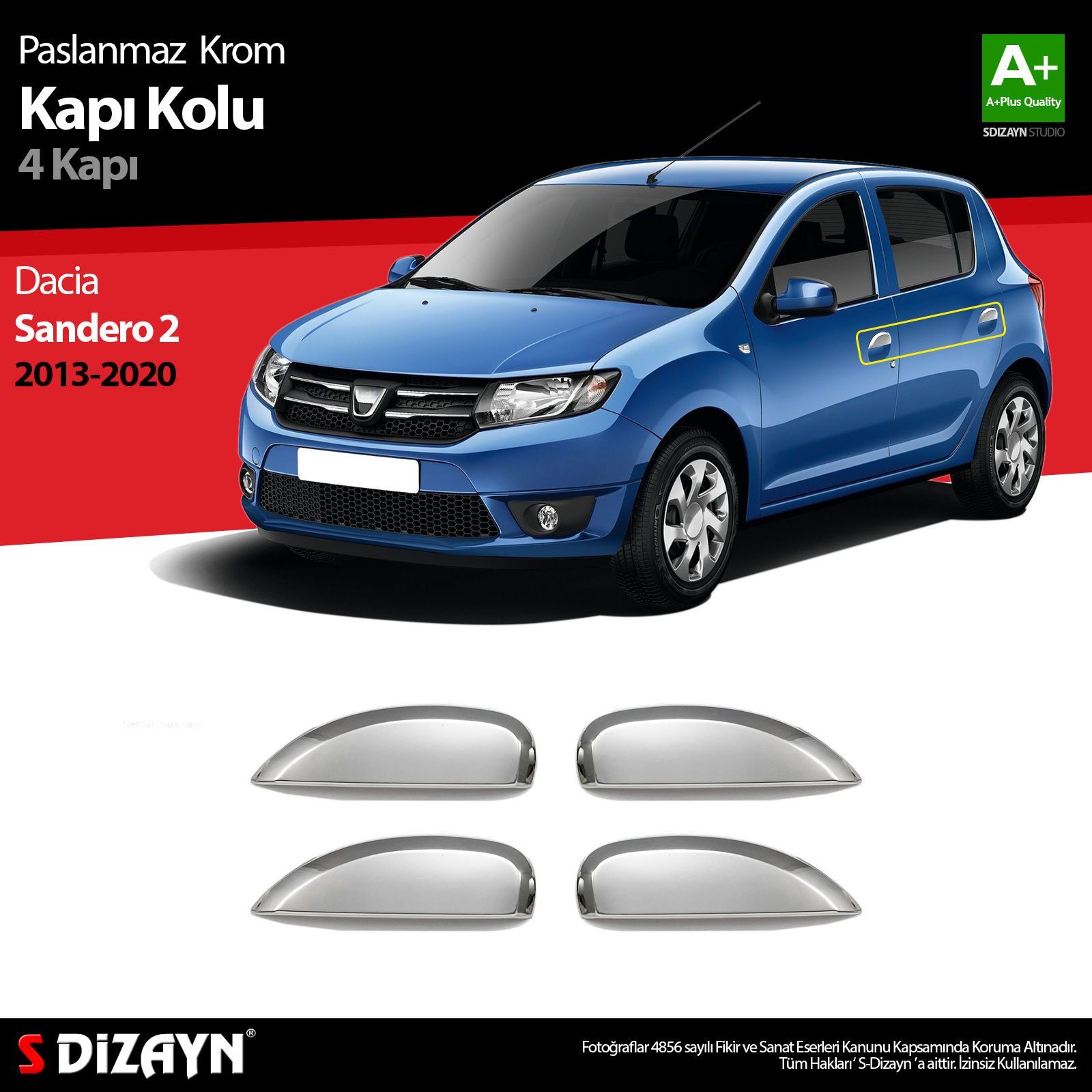 Dacia Sandero Uyumlu 2 Krom Kapı Kolu 4 Kapı 2013-2020