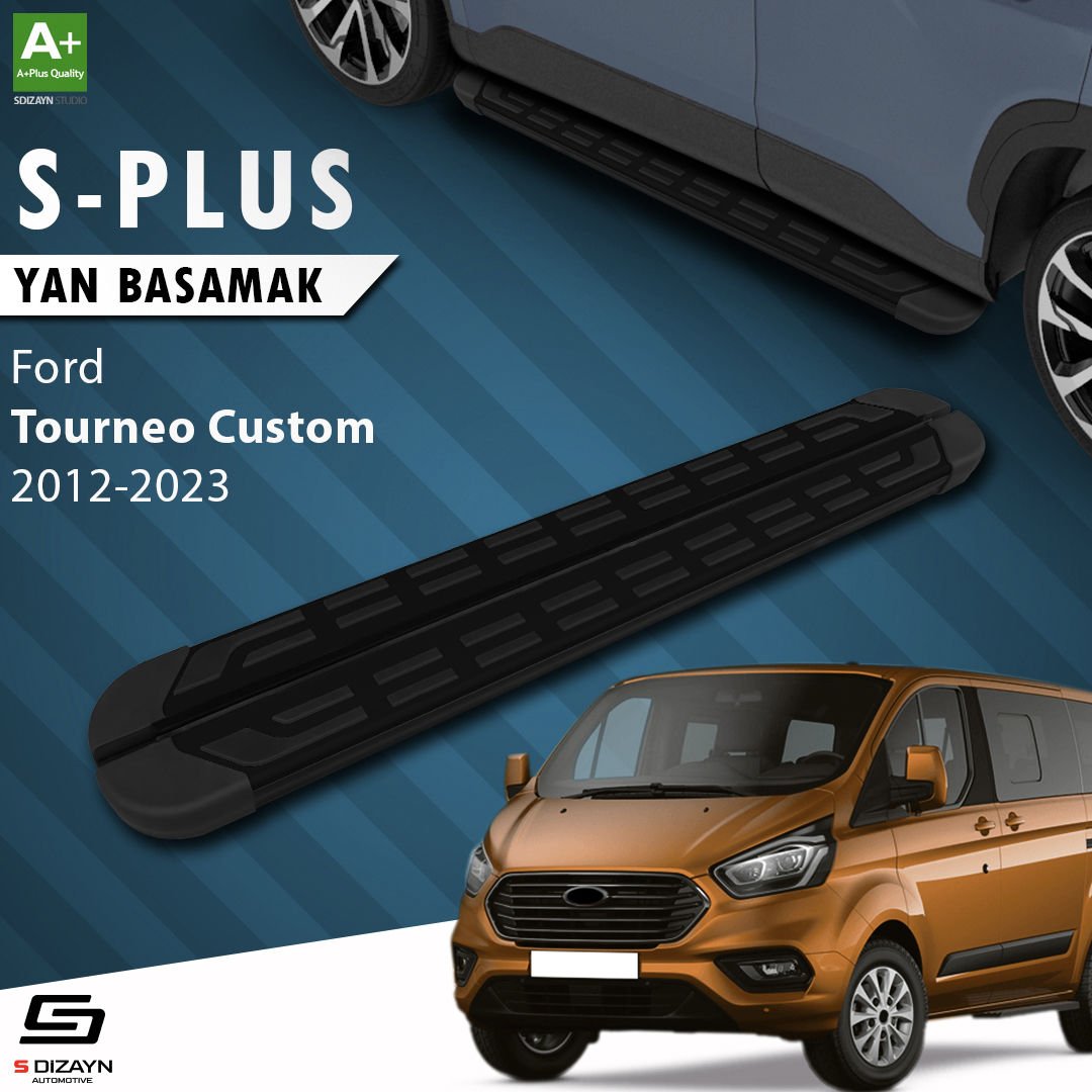 S-Dizayn Ford Tourneo Custom Kısa Şase S-Plus Siyah Yan Basamak 203 Cm 2012-2023