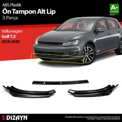 Volkswagen Golf Uyumlu 7,5 ABS Plastik Ön Tampon Alt Lip 3 Parça. 2018-2020 A+Kalite Parça