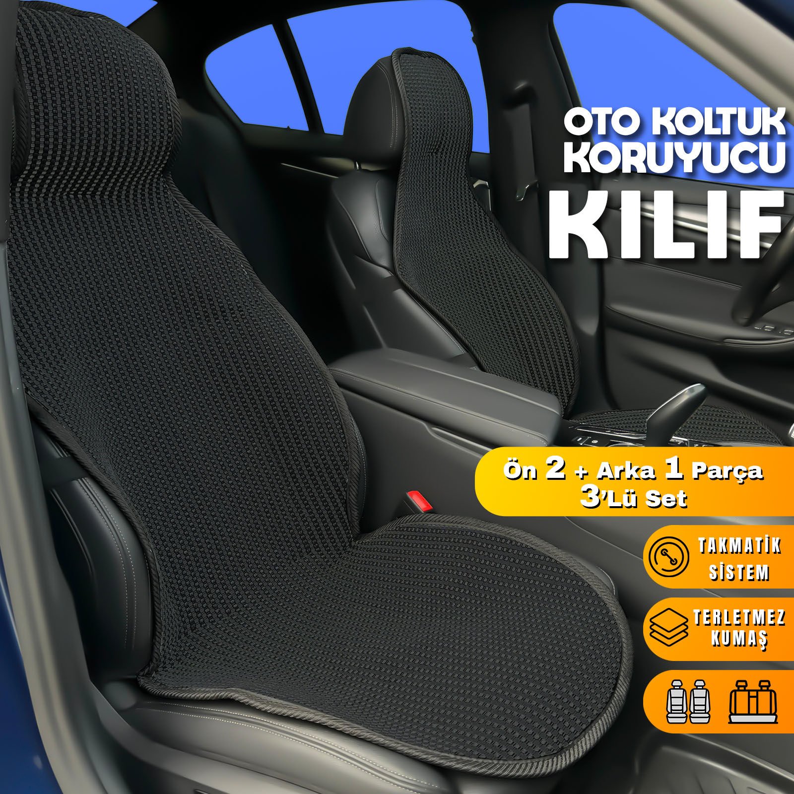 Alfa Romeo 156 Uyumlu Koltuk Kılıfı Minder Siyah 2+1 Ön Arka Set