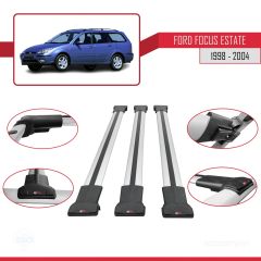 Ford Focus Estate C170 1998-2004 Arası ile uyumlu FLY Model Ara Atkı Tavan Barı GRİ 3 ADET BAR