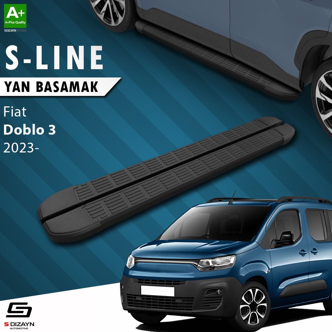 S-Dizayn Fiat Doblo 3 Uzun Şase S-Line Siyah Yan Basamak 213 Cm 2023 Üzeri