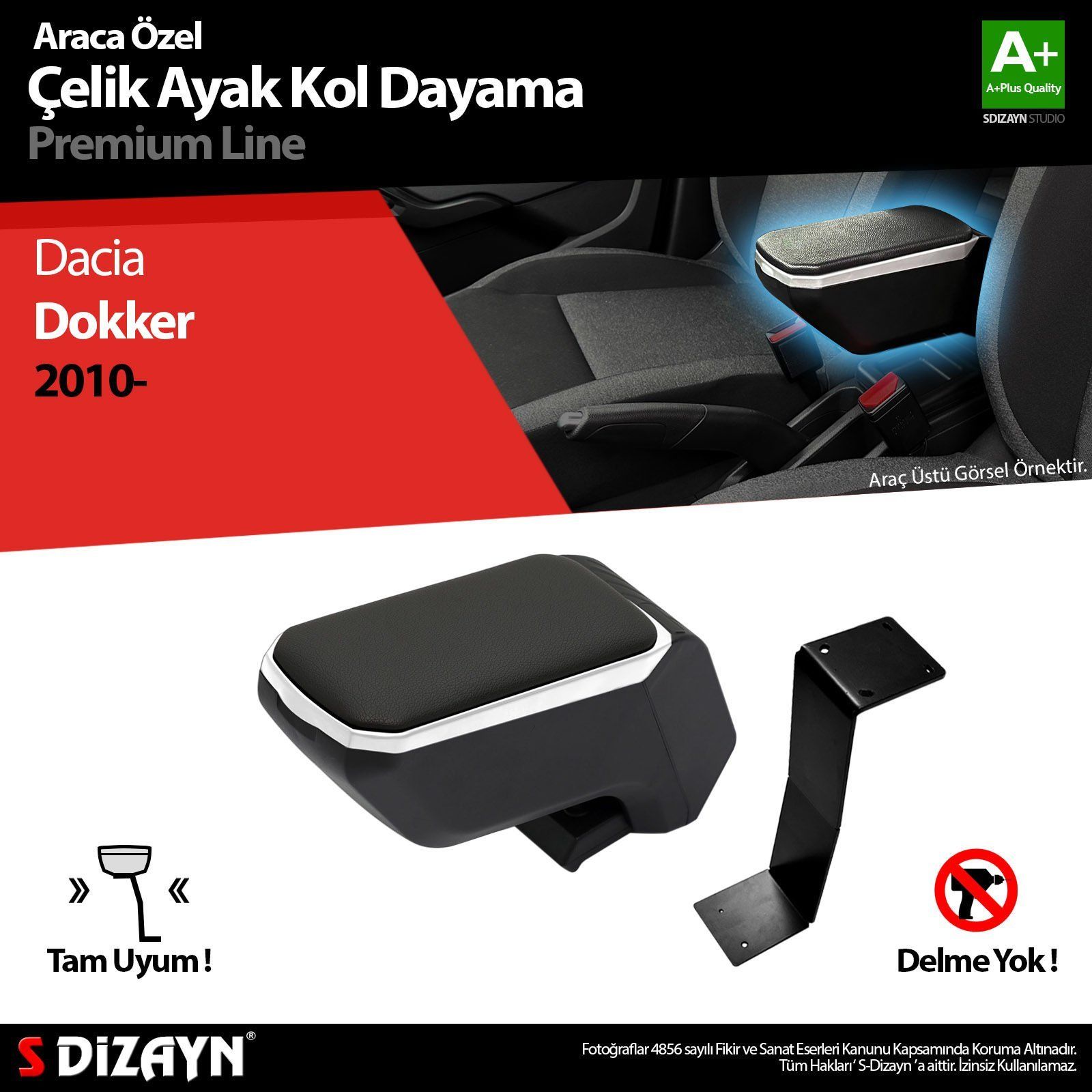 Dacia Dokker Uyumlu Kol Dayama Kolçak Çelik Ayaklı ABS Gri 2010 Üzeri A+Kalite Parça