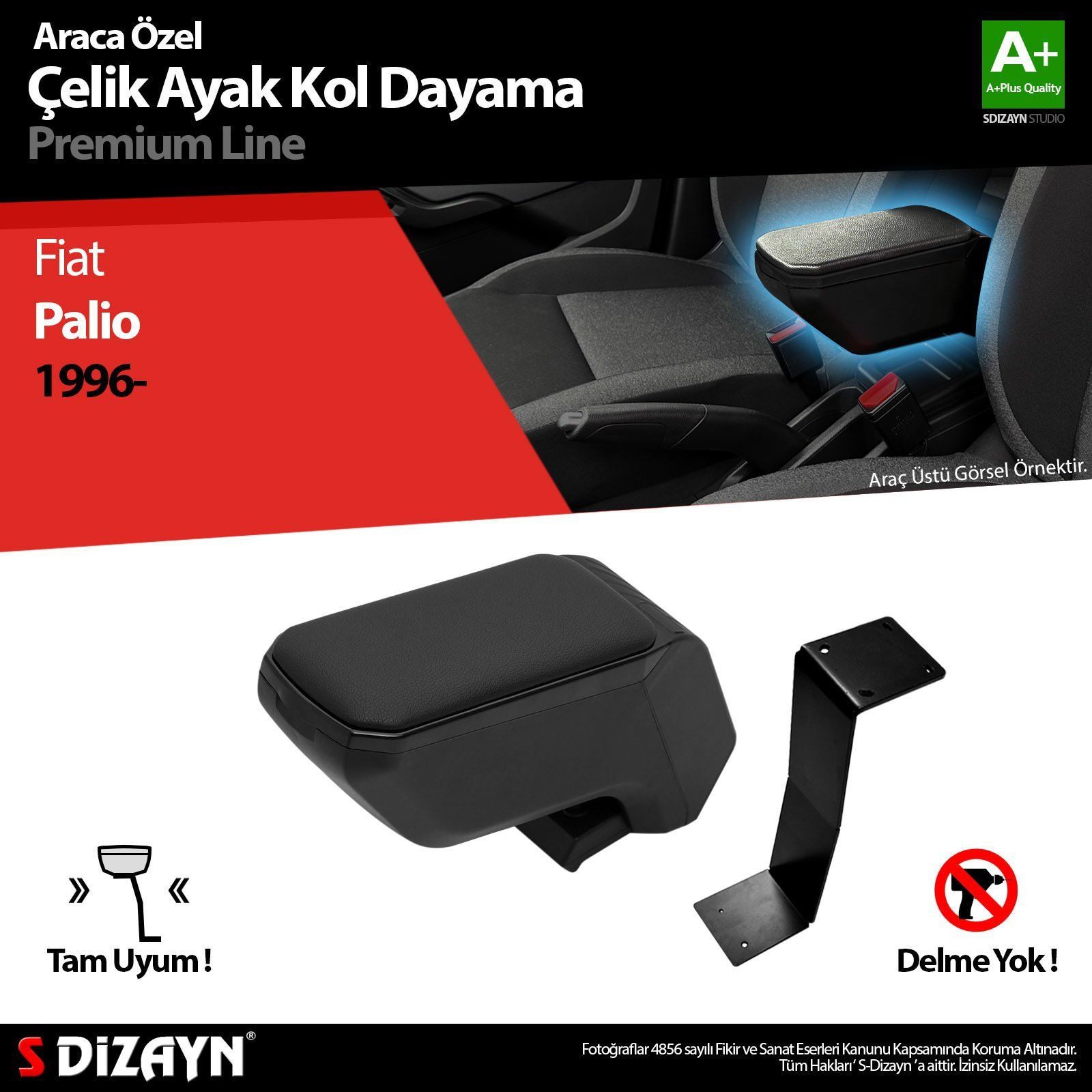 Fiat Palio Uyumlu Kol Dayama Kolçak Çelik Ayaklı ABS Siyah 1996 Üzeri A+Kalite Parça