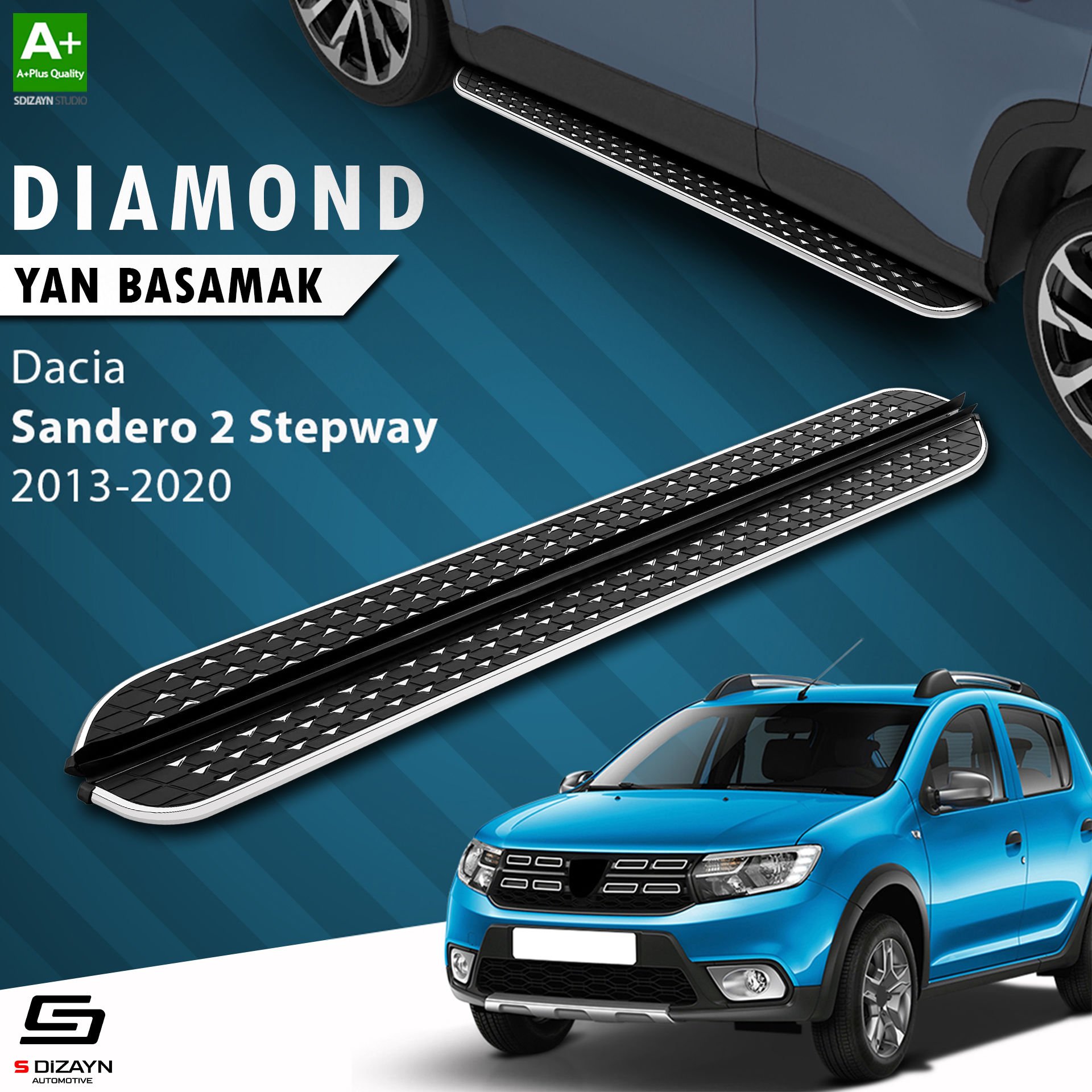 S-Dizayn Dacia Sandero 2 Stepway Diamond Krom Yan Basamak 173 Cm 2013-2020