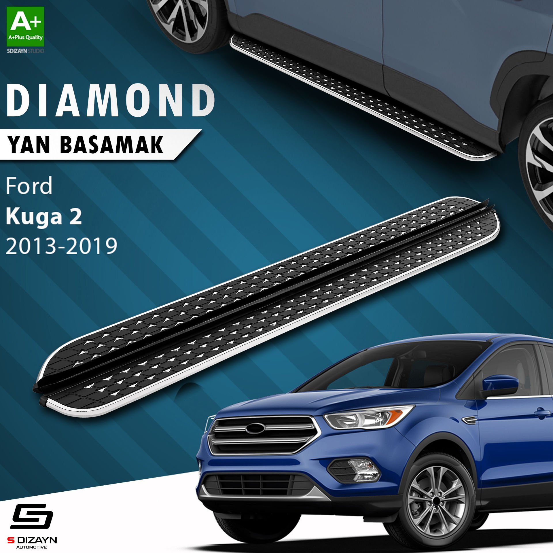 S-Dizayn Ford Kuga 2 Diamond Krom Yan Basamak 183 Cm 2013-2019