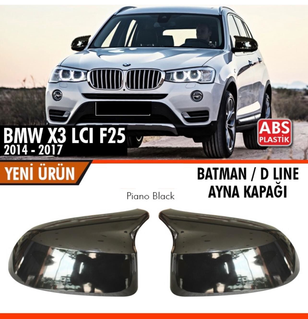 Bmw X3 Uyumlu Lci F25 2014-2017 Batman Ayna Kapağı Parlak Siyah Parça