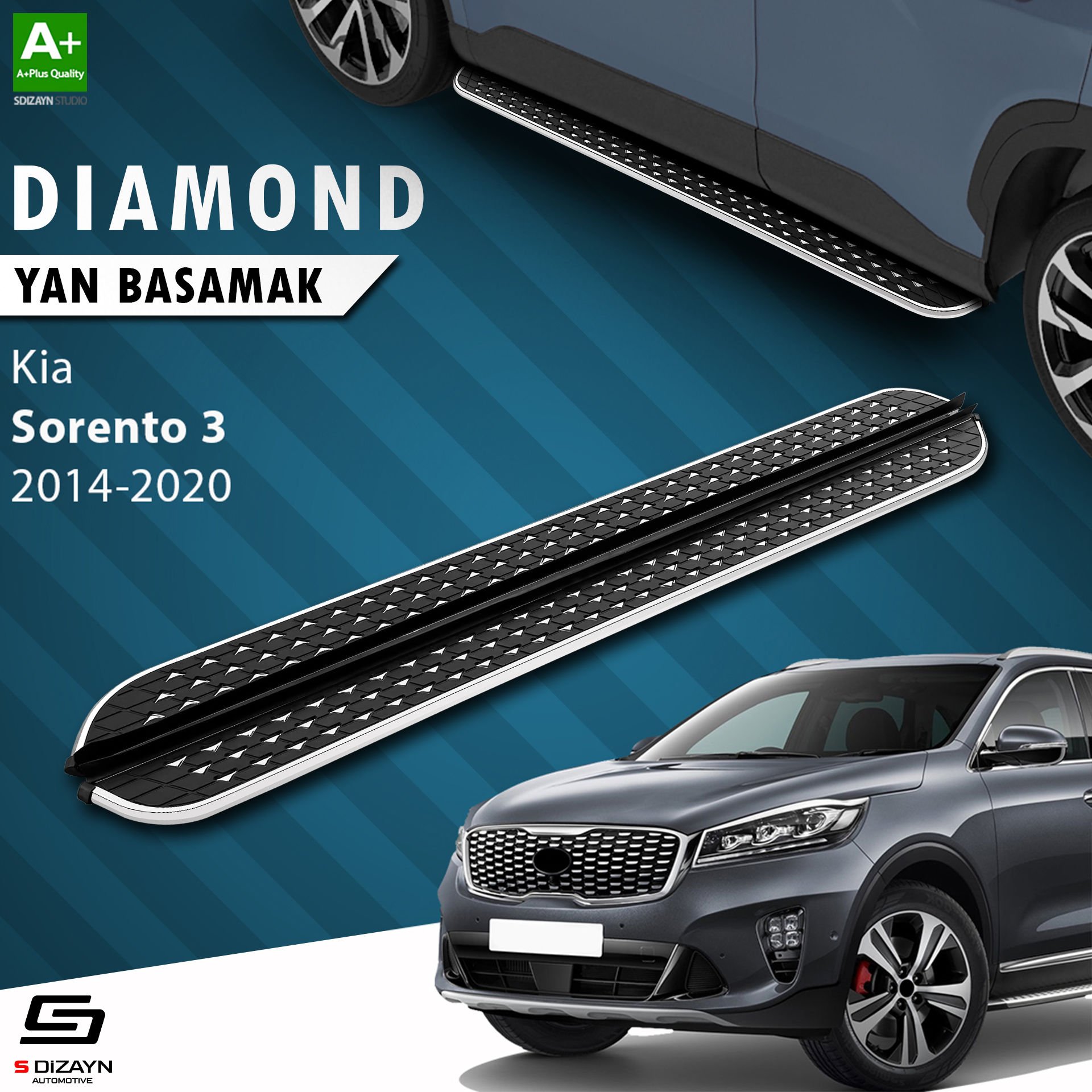 S-Dizayn Kia Sorento 3 Diamond Krom Yan Basamak 183 Cm 2014-2020