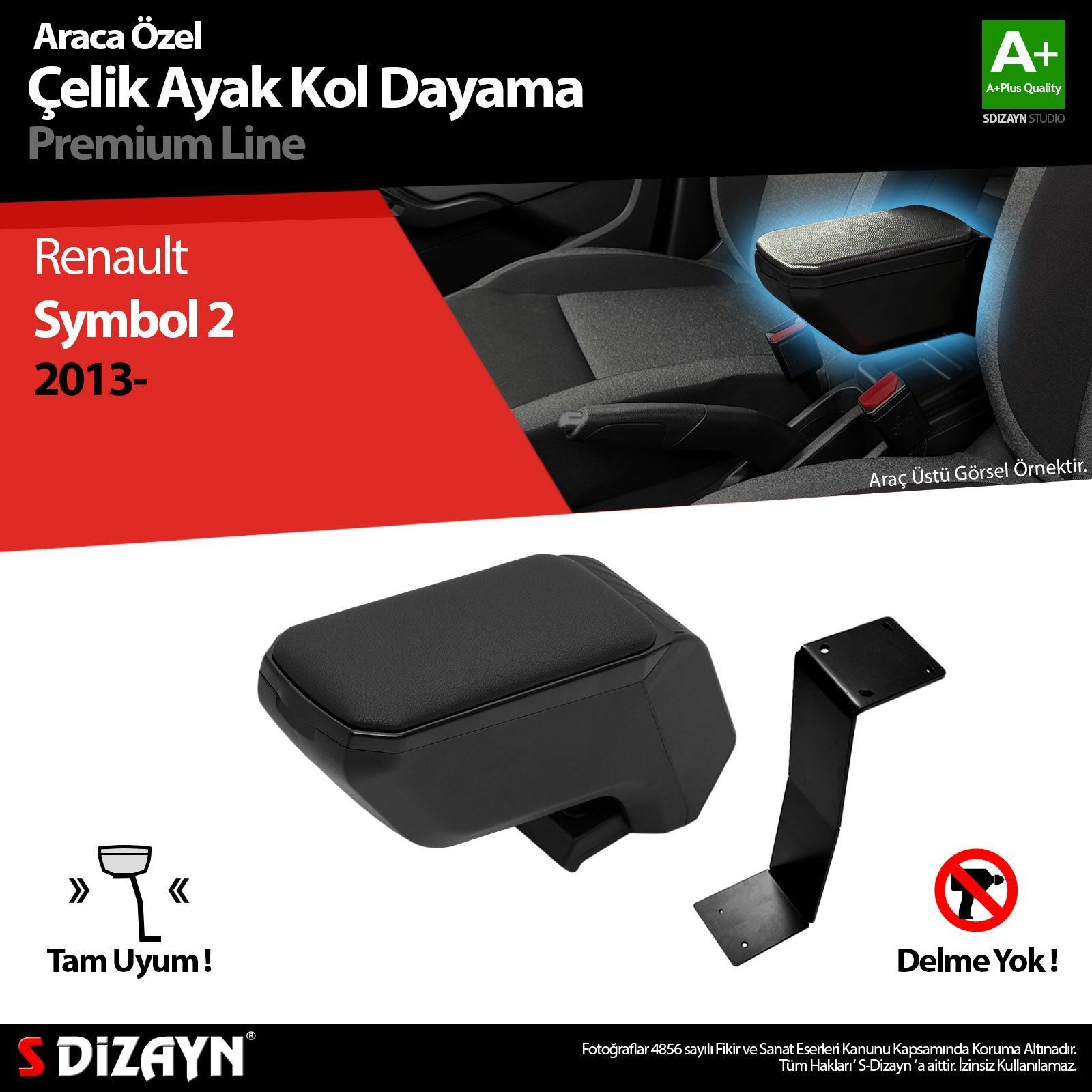 Renault Symbol Uyumlu Kol Dayama Kolçak Çelik Ayaklı ABS Siyah 2013 Üzeri A+Kalite Parça