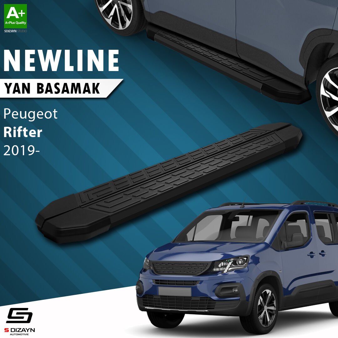 S-Dizayn Peugeot Rifter Uzun Şase NewLine Siyah Yan Basamak 213 Cm 2019 Üzeri A+ Kalite