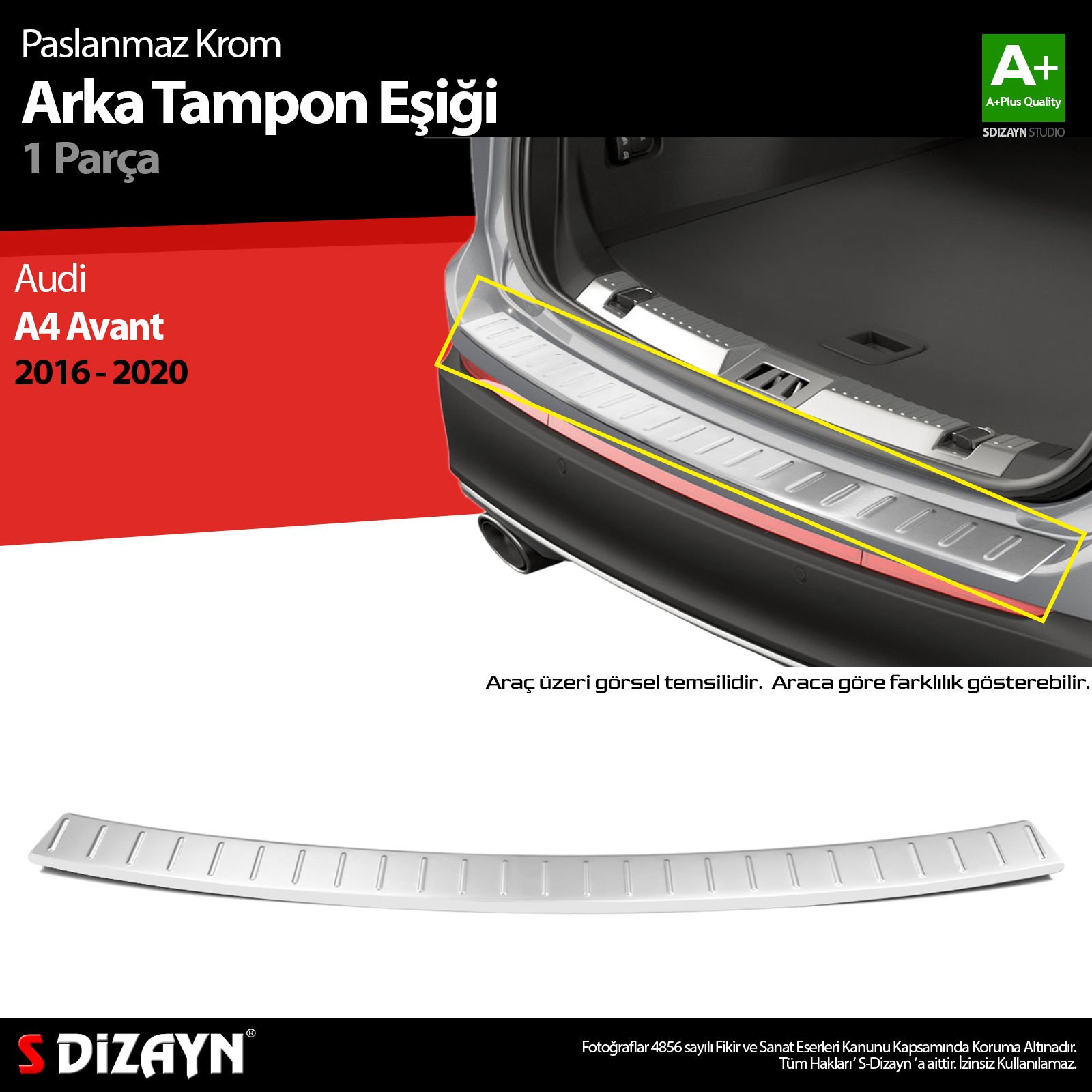 S-Dizayn Audi A4 Avant Krom Arka Tampon Eşiği 2016-2020