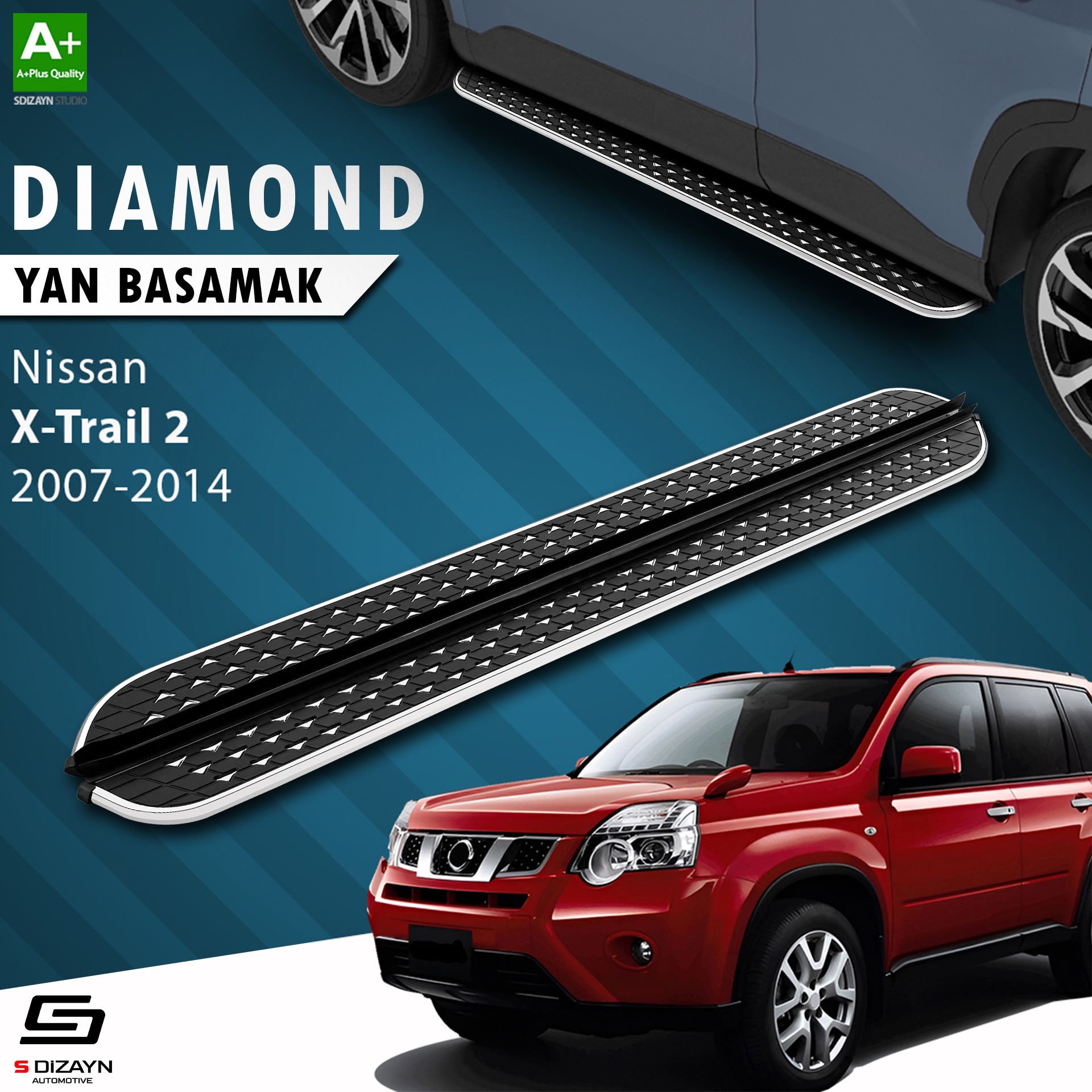 S-Dizayn Nissan X-Trail T31 Diamond Krom Yan Basamak 173 Cm 2007-2014