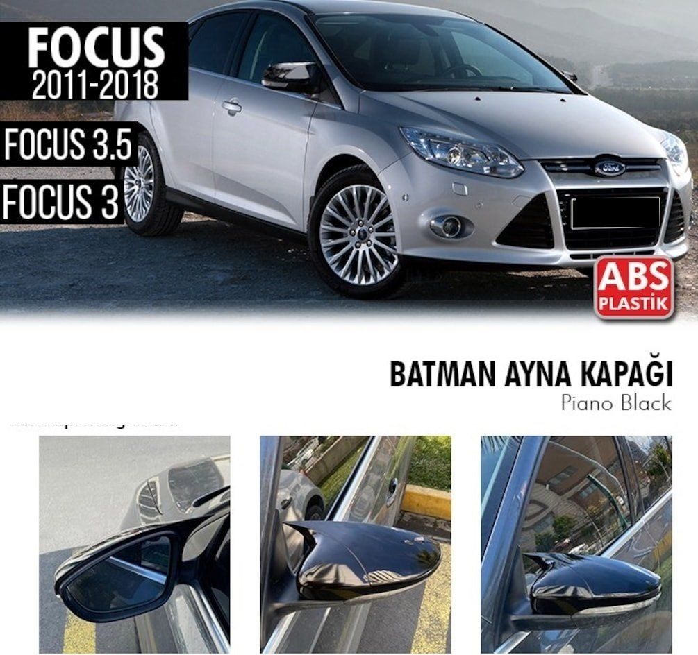 Ford Focus Uyumlu 3-3,5 (2011-2018) Hatchback Batman Ayna Kapağı (Parlak Siyah)