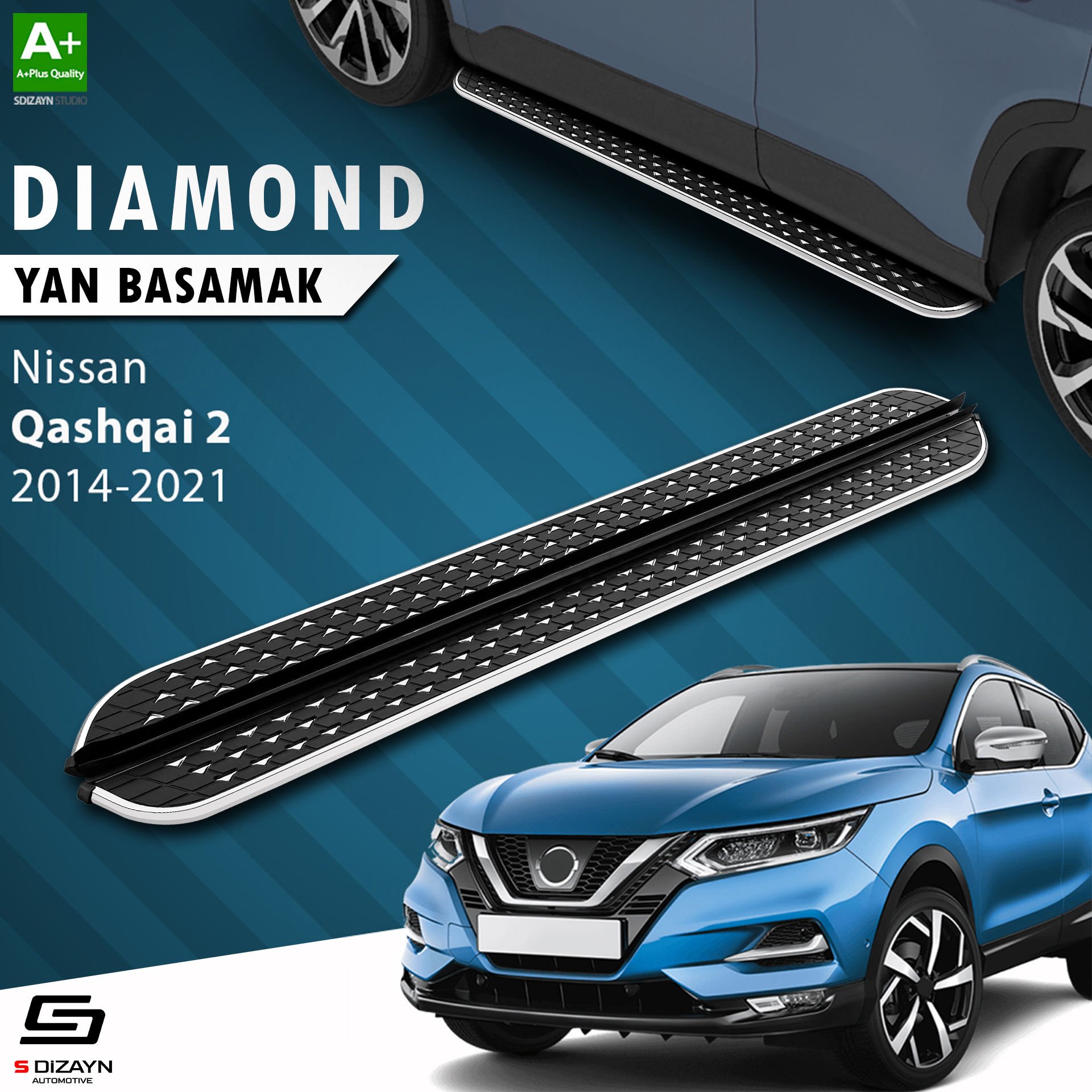 S-Dizayn Nissan Qashqai 2 Diamond Krom Yan Basamak 173 Cm 2014-2021