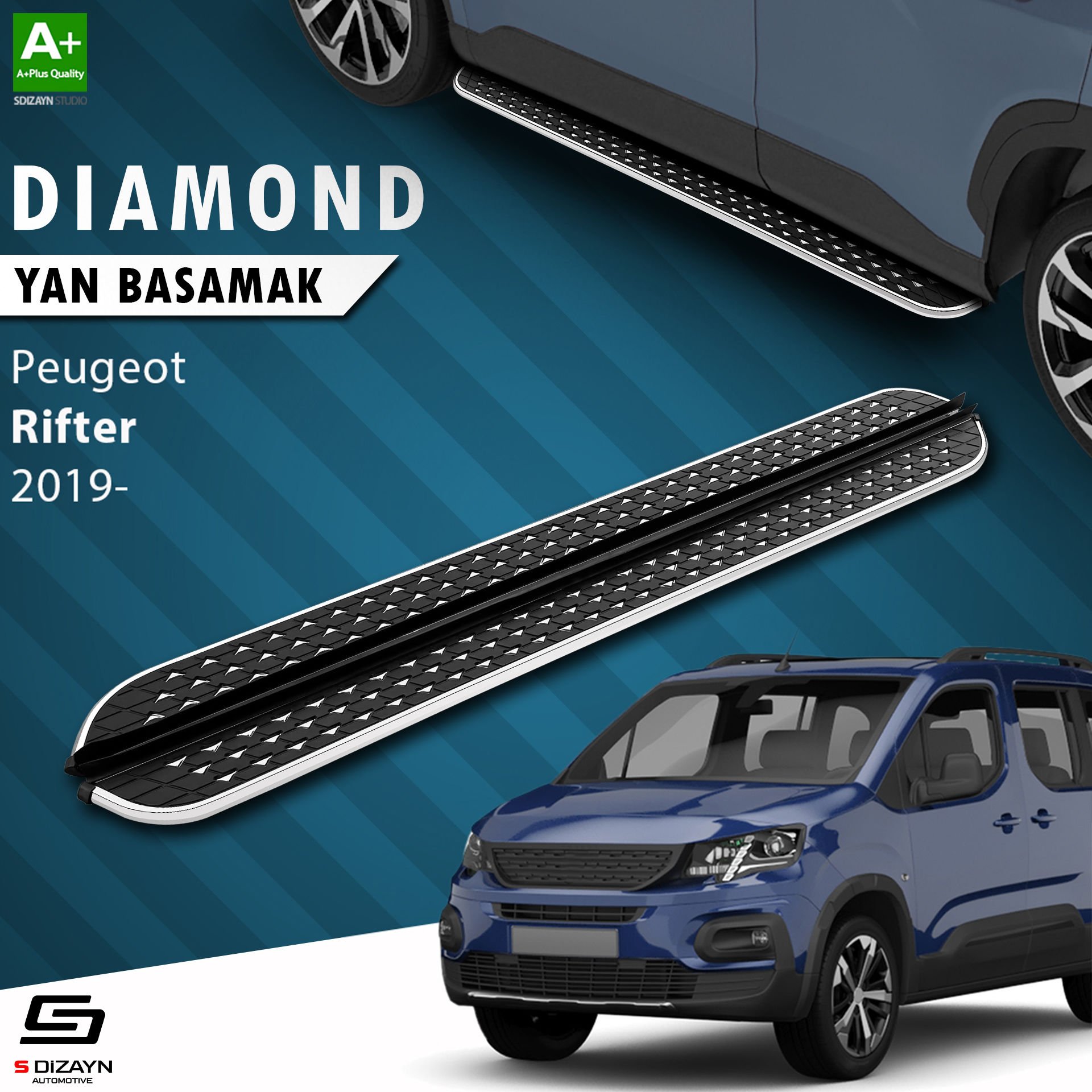 S-Dizayn Peugeot Rifter Diamond Krom Yan Basamak 203 Cm 2019 Üzeri