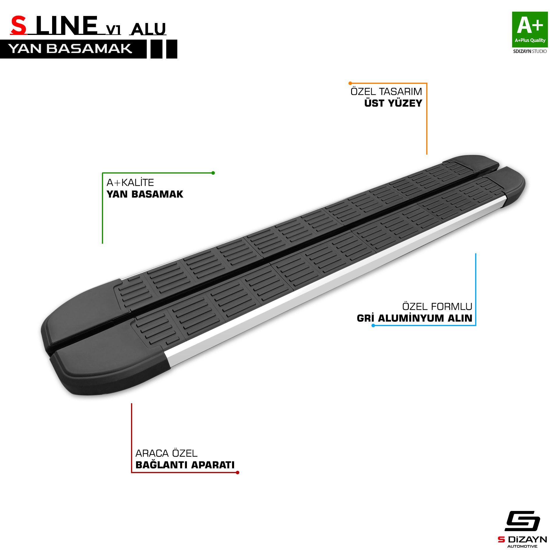 Uyumlu Uzun Şase S-Line Alüminyum Yan Basamak 203 Cm 2002-2014