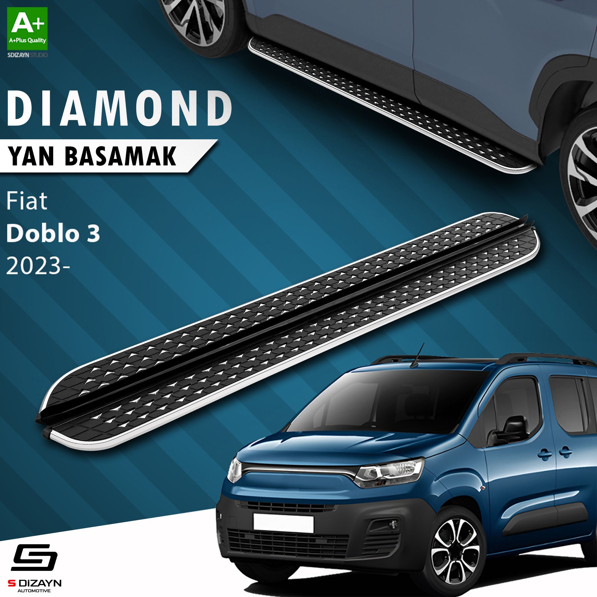 S-Dizayn Fiat Doblo 3 Diamond Krom Yan Basamak 203 Cm 2023 Üzeri