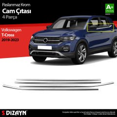 S-Dizayn VW T-Cross Krom Cam Çıtası 4 Prç 2019-2023