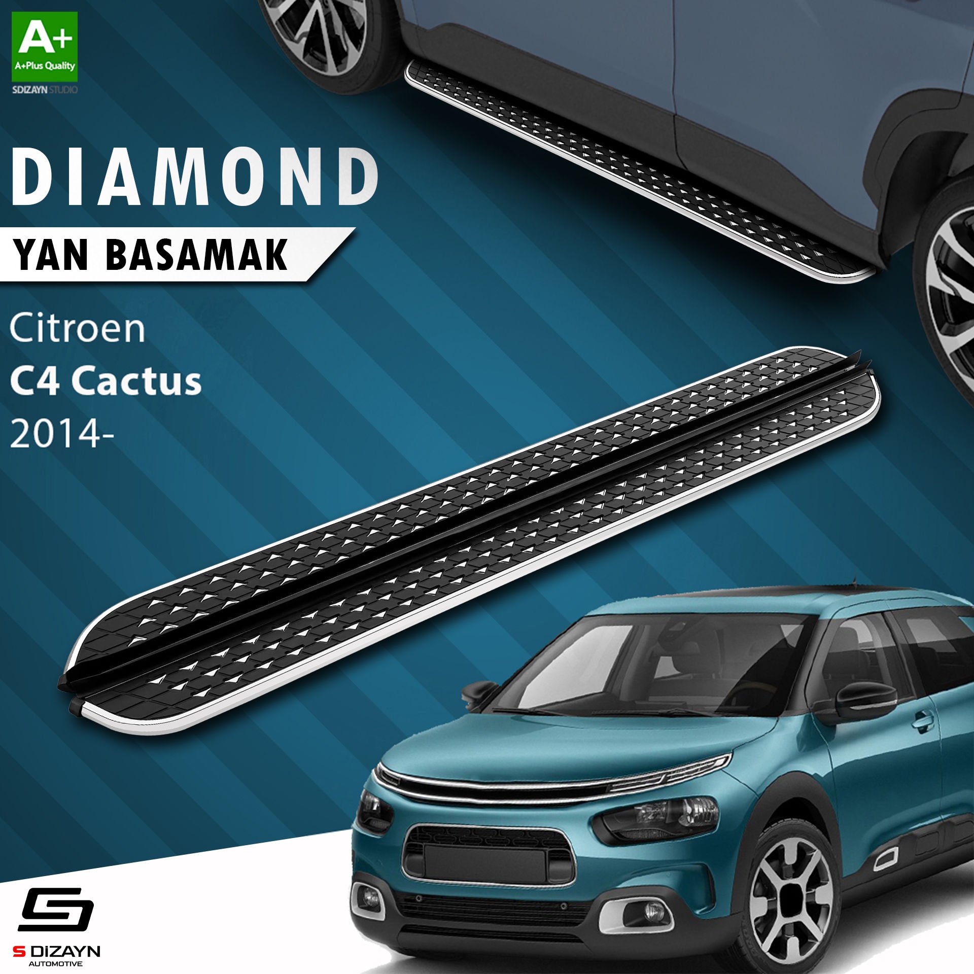 S-Dizayn Citroen C4 Cactus Diamond Krom Yan Basamak 183 Cm 2014 Üzeri