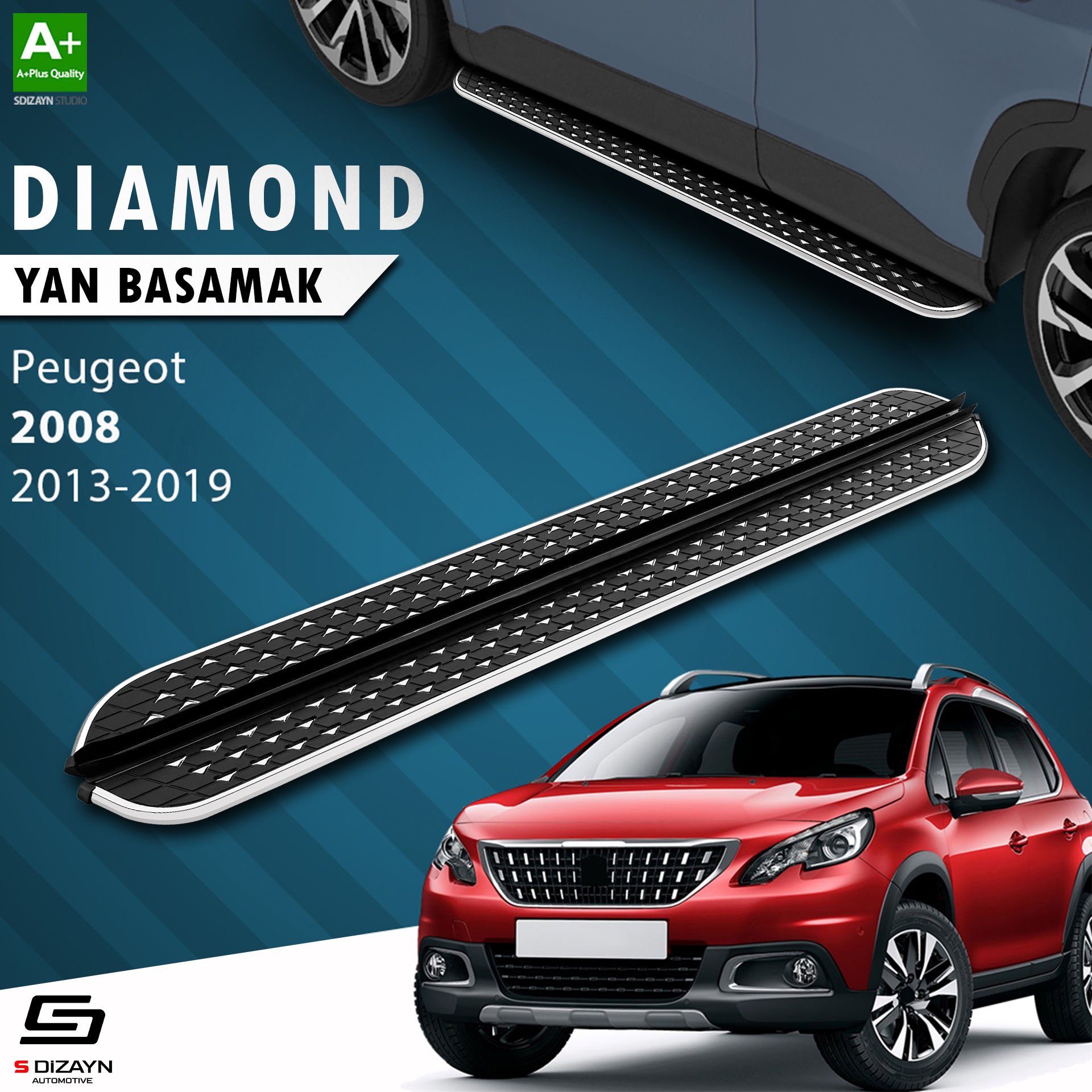 S-Dizayn Peugeot 2008 Diamond Krom Yan Basamak 173 Cm 2013-2019