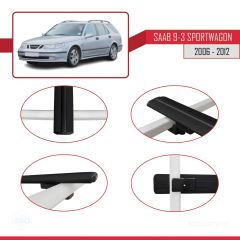 Saab 9-3 Sportwagon 2006-2012 Arası ile uyumlu Basic Model Ara Atkı Tavan Barı SİYAH 3 ADET