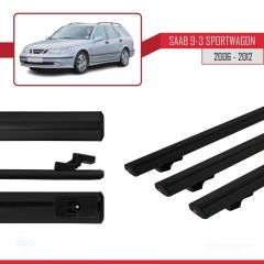 Saab 9-3 Sportwagon 2006-2012 Arası ile uyumlu Basic Model Ara Atkı Tavan Barı SİYAH 3 ADET