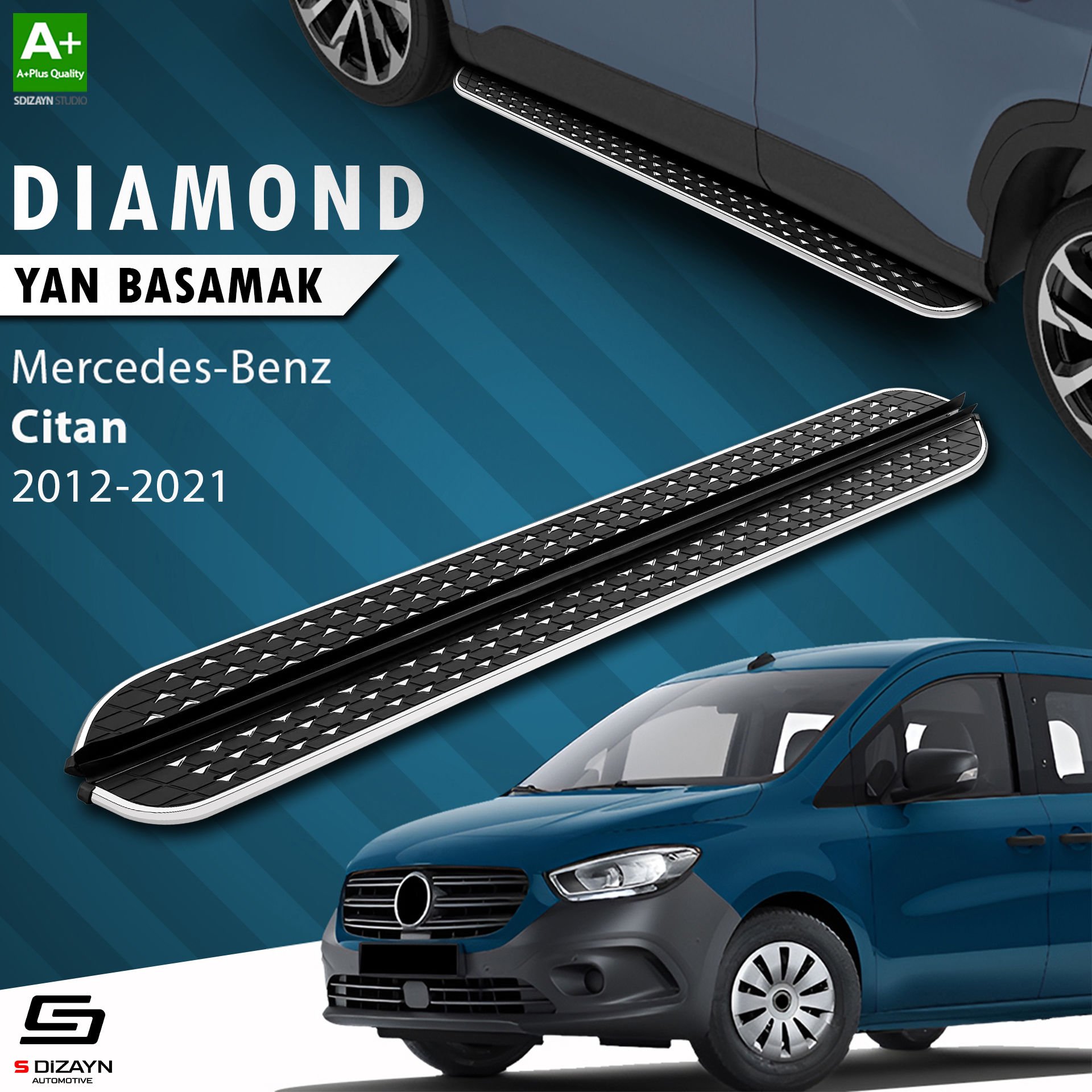 S-Dizayn Mercedes Citan Diamond Krom Yan Basamak 193 Cm 2012-2021