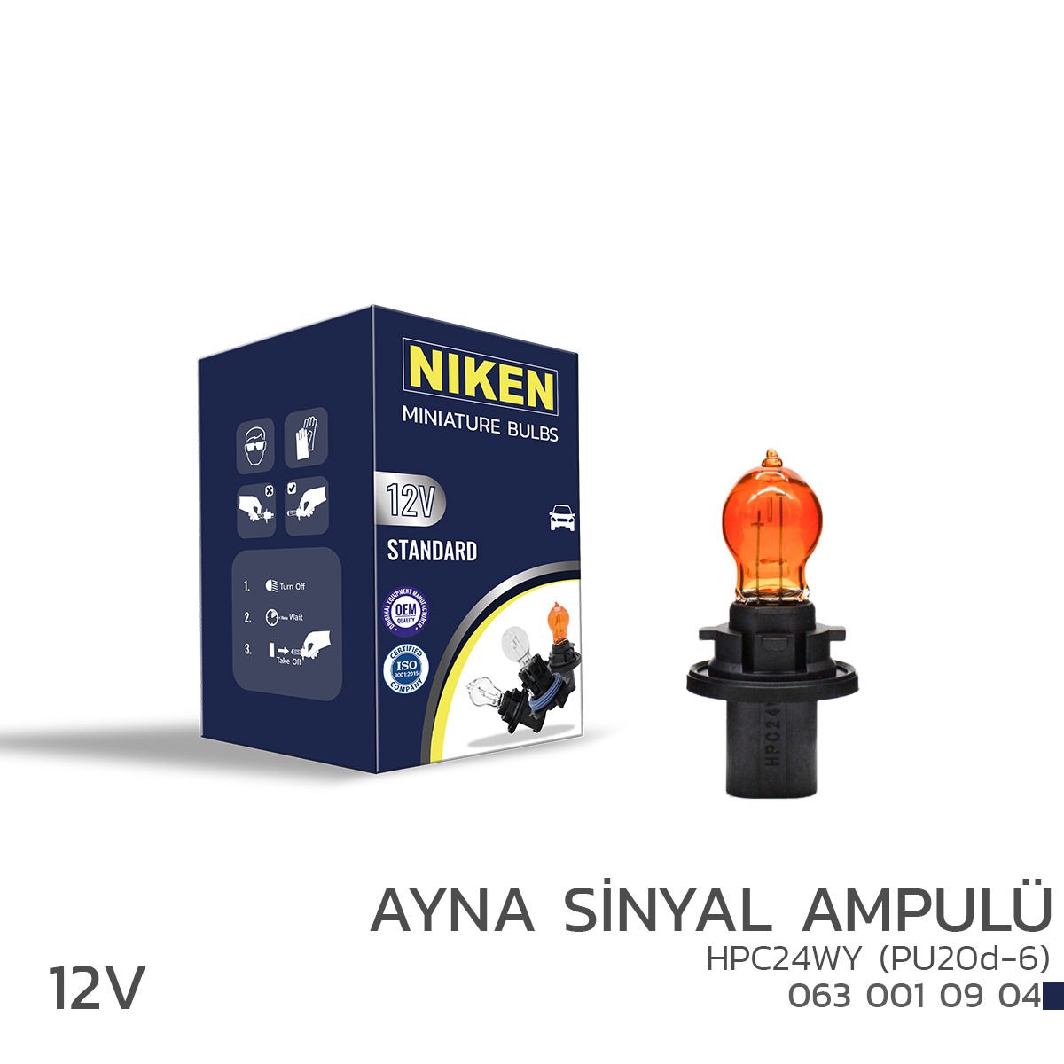 Niken 12V HPC24WY Ayna Sinyal Ampulü (PU20d-6)AMB 10’Lu