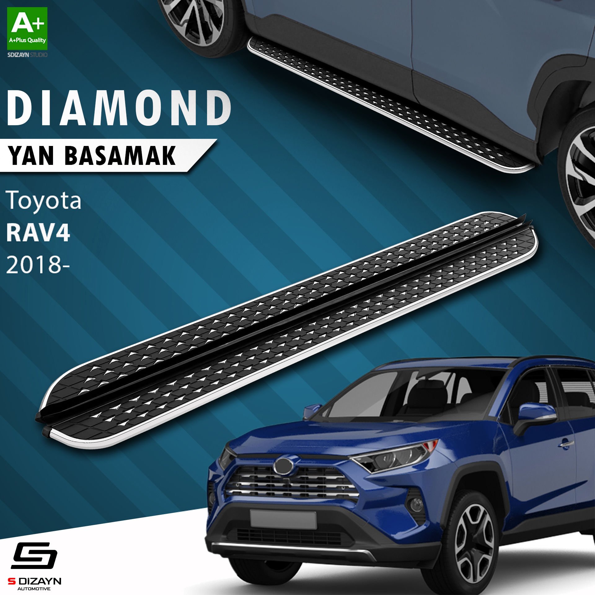 S-Dizayn Toyota RAV 4 5 Diamond Krom Yan Basamak 173 Cm 2018 Üzeri