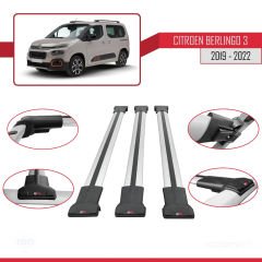 Citroen Berlingo 2019-2022 Arası ile uyumlu FLY Model Ara Atkı Tavan Barı GRİ 3 ADET BAR