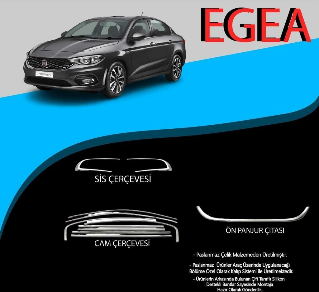 Fiat Egea Uyumlu Cam Çerçevesi-Sis Çerçevesi-Ön Panjur Çıtası Krom Set 2015+