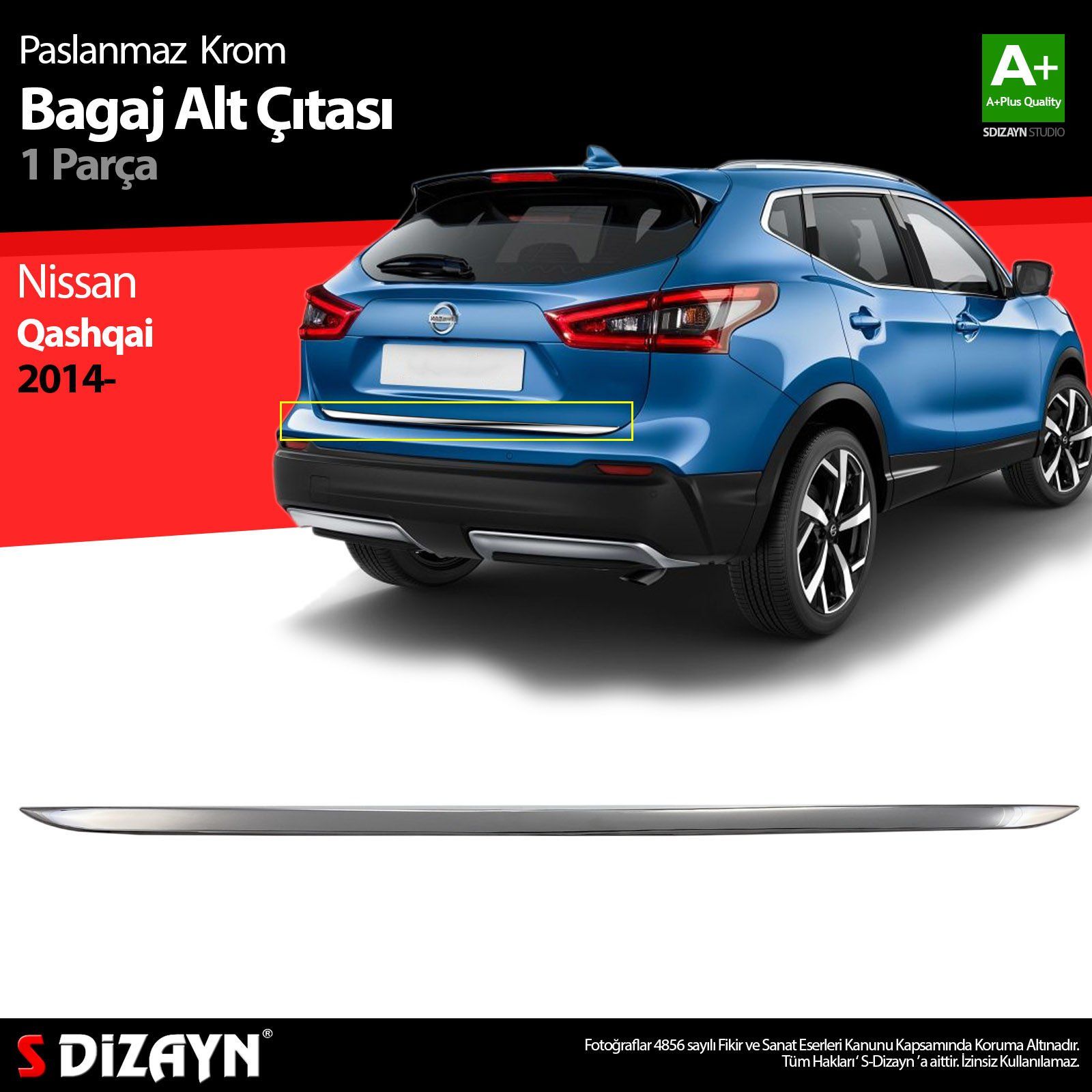 Nissan Qashqai Uyumlu Krom Bagaj Alt Çıtası 2014-2021