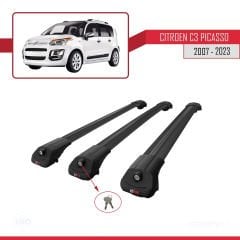 Citroen C3 Picasso 2007 - 2017 Arası ile uyumlu ACE-1 Ara Atkı Tavan Barı SİYAH 3 ADET BAR