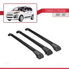 Citroen C3 Picasso 2007 - 2017 Arası ile uyumlu ACE-1 Ara Atkı Tavan Barı SİYAH 3 ADET BAR