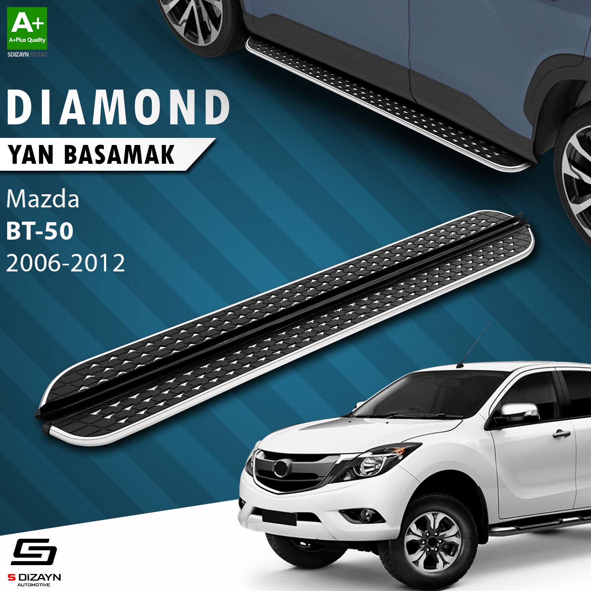 S-Dizayn Mazda BT-50 Pick-Up Diamond Krom Yan Basamak 193 Cm 2006-2012