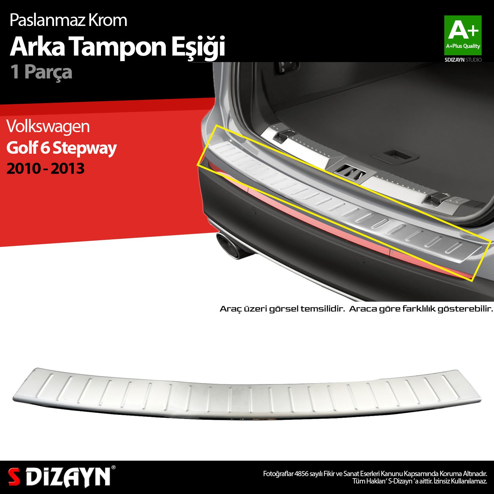 S-Dizayn VW Golf 6 SW Krom Arka Tampon Eşiği 2010-2013