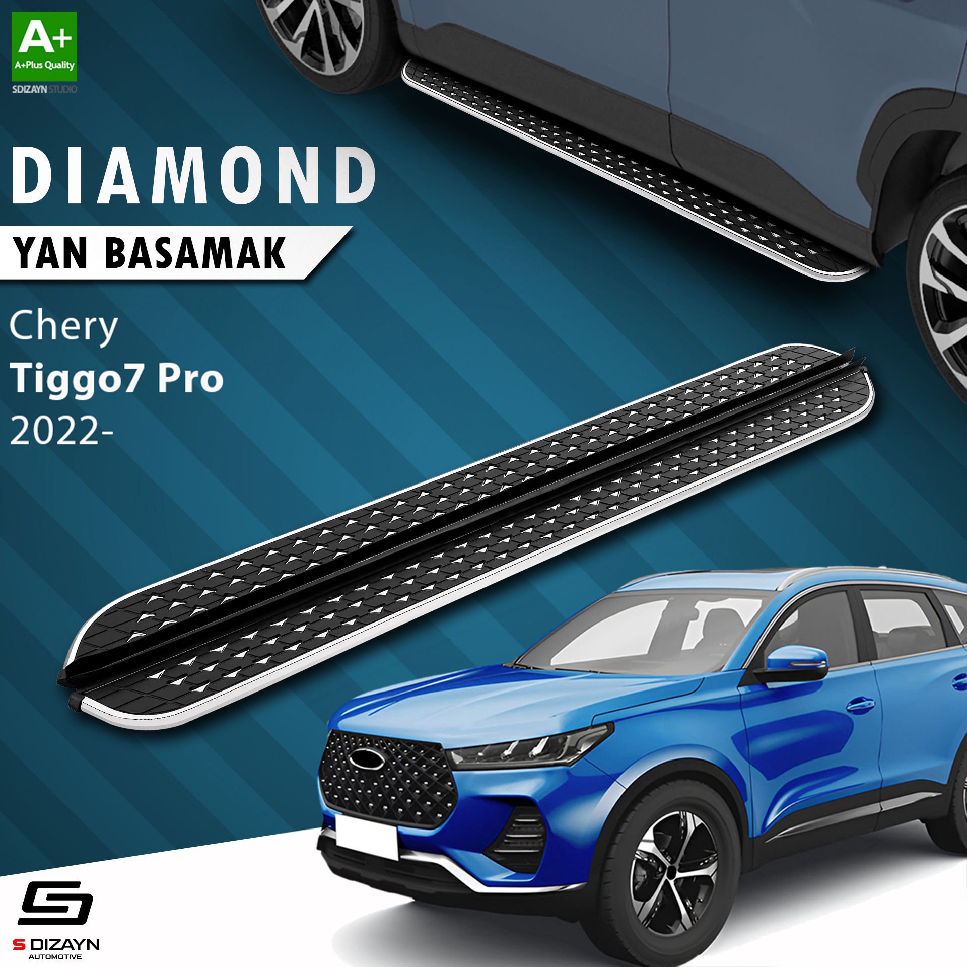 S-Dizayn Chery Tiggo7 Pro Diamond Krom Yan Basamak 183 Cm 2022 Üzeri