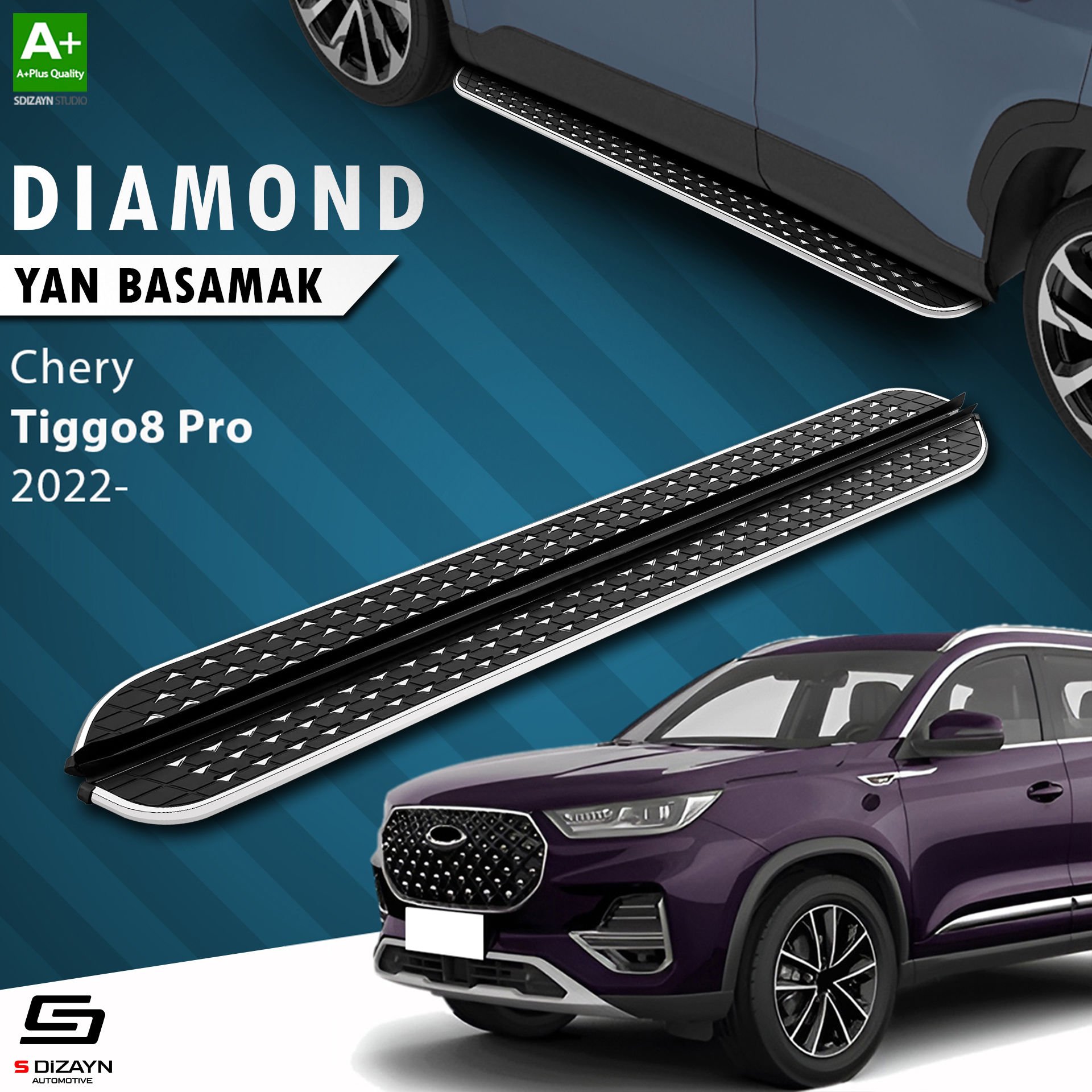 S-Dizayn Chery Tiggo8 Pro Diamond Krom Yan Basamak 183 Cm 2022 Üzeri