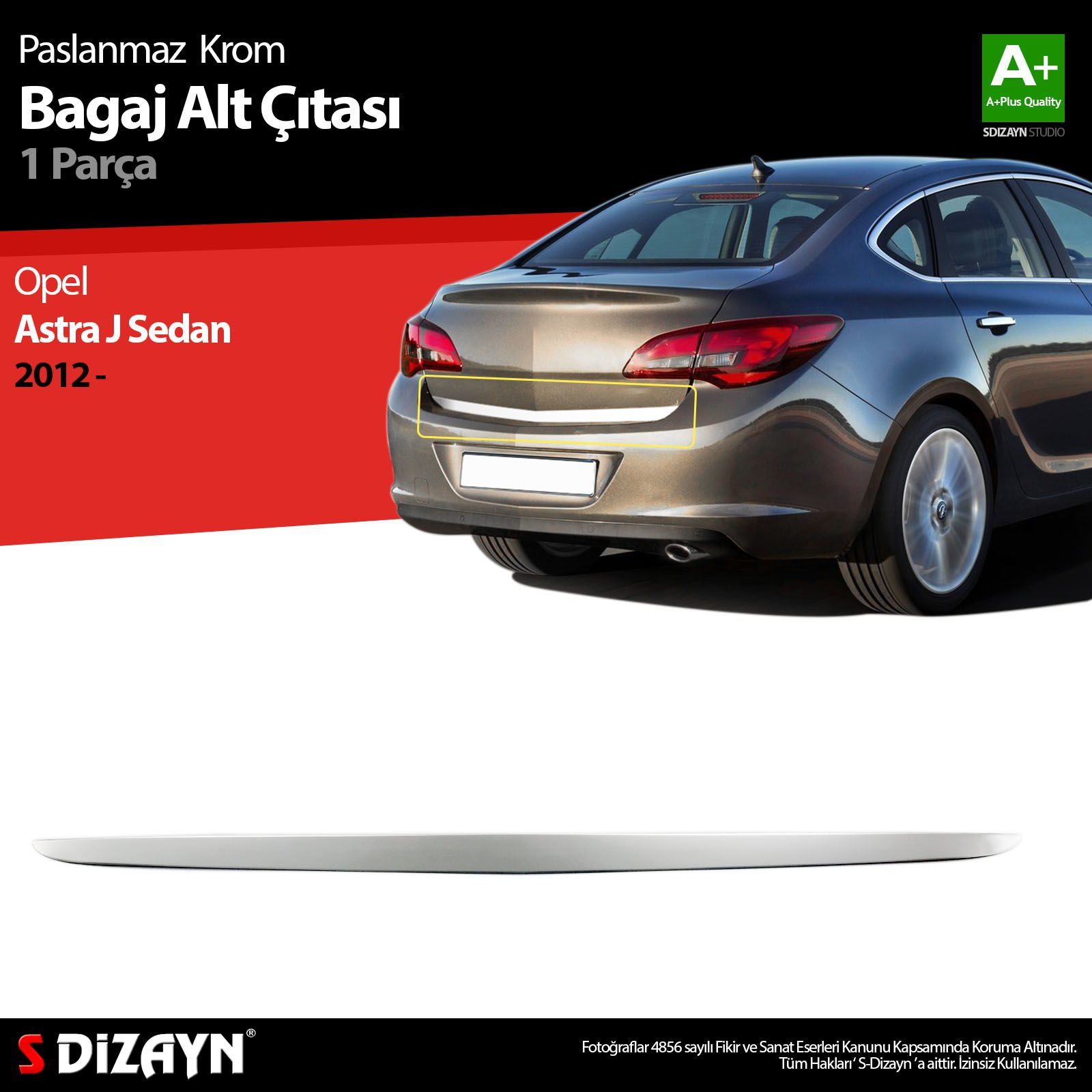 Opel Astra Uyumlu J Sedan Krom Bagaj Alt Çıtası 2012 Üzeri