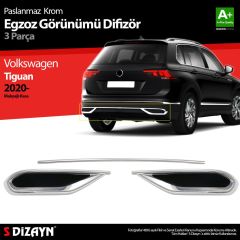 Volkswagen Tiguan Uyumlu Krom Egzoz Görünümü Difüzör 3 Parça 2020 Üzeri A+Kalite