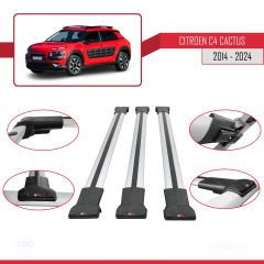 Citroen C4 Cactus 2014 ve Sonrası ile Uyumlu FLY Model Ara Atkı Tavan Barı GRİ 3 ADET BAR