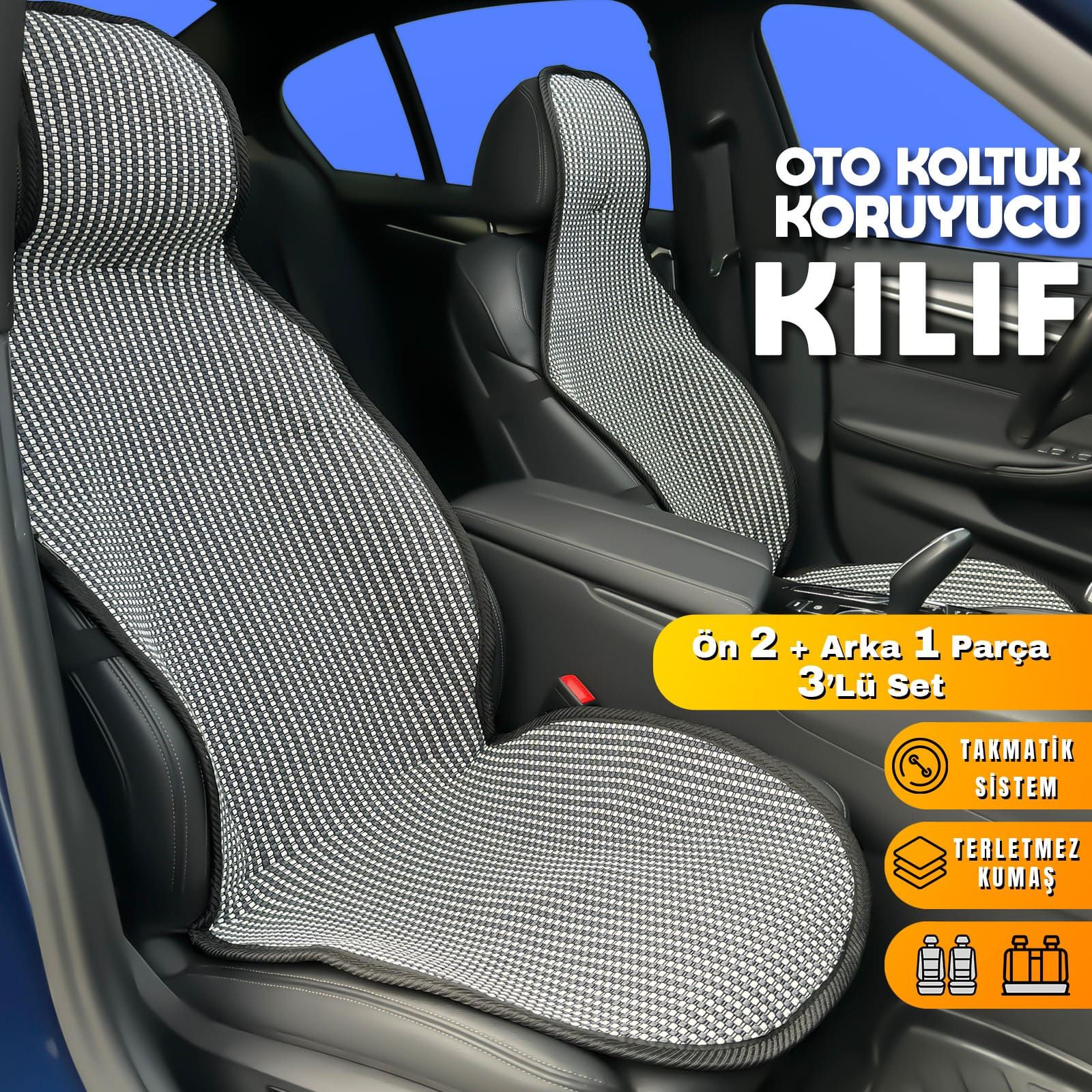 Mercedes W206 Uyumlu Koltuk Kılıfı Minder Çizgili Füme Beyaz 2+1 Ön Arka Set