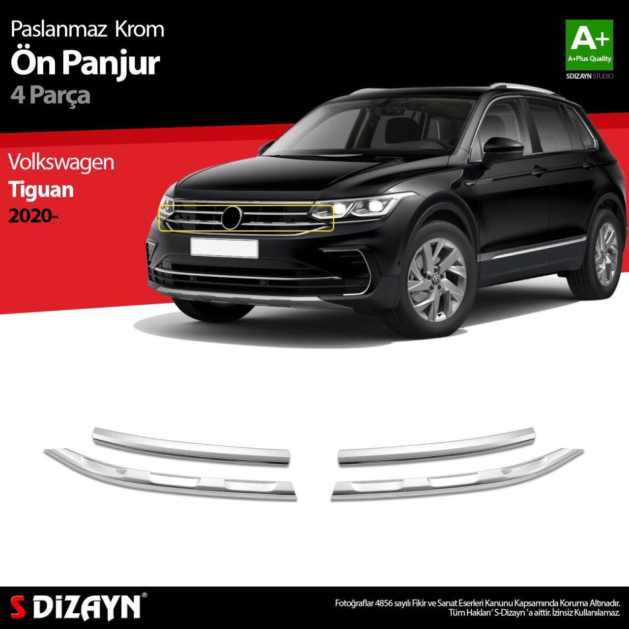 Volkswagen Tiguan Uyumlu Krom Ön Panjur 4 Parça. 2020 Üzeri