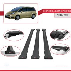 Citroen C4 Grand Picasso 2007-2013 Arası ile Uyumlu FLY Model Ara Atkı Tavan Barı SİYAH 3 ADET BAR